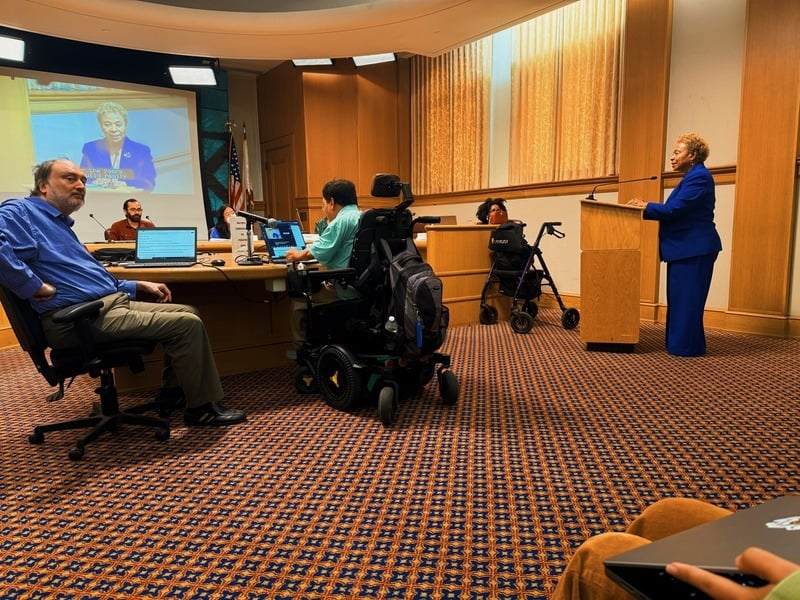 Mayor Barbara Lee speaking at the Mayor's Commission on Persons with Disabilities.